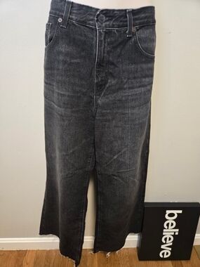 Ag Adriano Goldschmied Black Washed SAIGE Cropped Wide-Leg Jeans